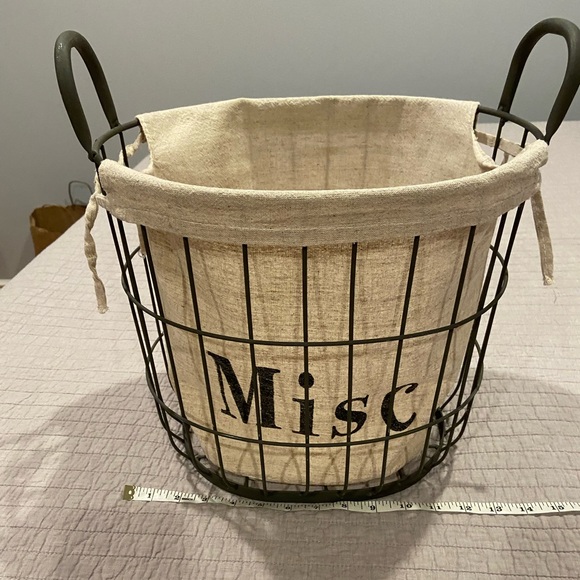 Rustic Wire Storage Basket w/ Linen Liner – “Misc” Farmhouse Organizer - Picture 4 of 7